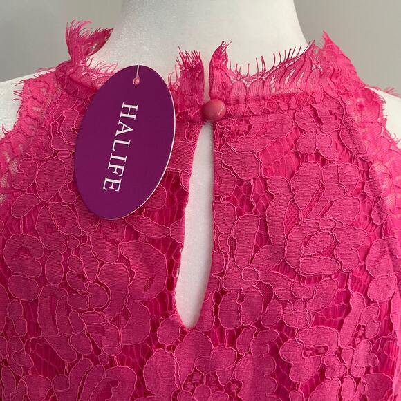 HALIFE Women's BarbieCore Sz XL Pink Lace Halter Neck Sleeveless Top - Picture 7 of 9